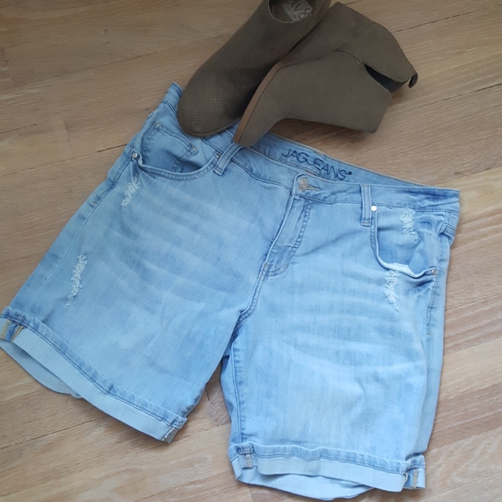 Distressed denim shorts